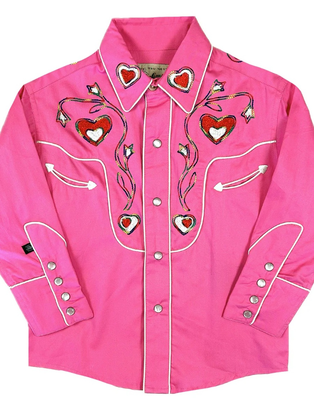 Hot Pink Western Heart Embroidered Button-Down Shirt for Kids